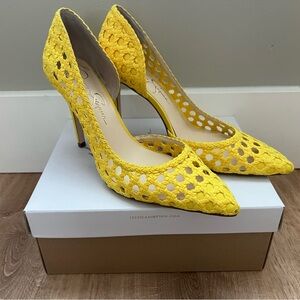 Jessica Simpson “Paimee” Yellow Woven Supreme Microsuede Women’s Heels